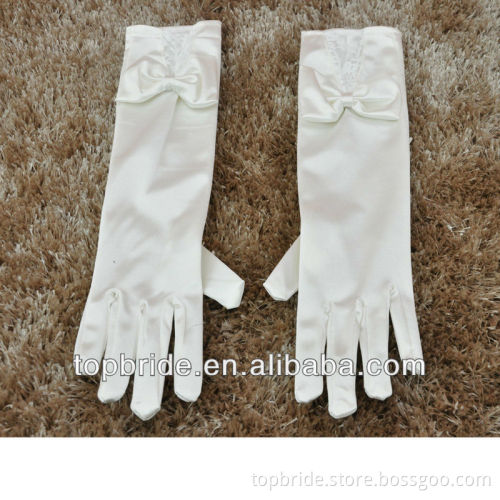 ST001 Wedding Bridal Two Bows Soft Taffeta Lace Gloves